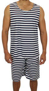Mens 1900s Tank Bathing Suit - Navy/White