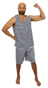 Mens 1900s Tank Bathing Suit - Navy/White