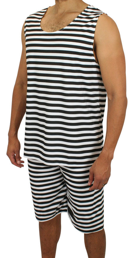 Mens 1900s Tank Bathing Suit - Black/White