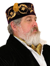 Embroidered Vintage Velvet Smoking Cap - Purple
