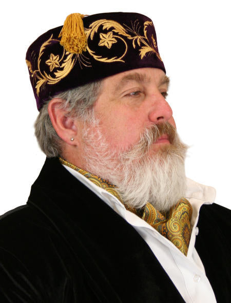 Embroidered Vintage Velvet Smoking Cap - Purple