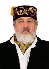 Embroidered Vintage Velvet Smoking Cap - Purple