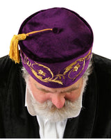 Embroidered Vintage Velvet Smoking Cap - Purple