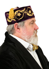 Embroidered Vintage Velvet Smoking Cap - Purple