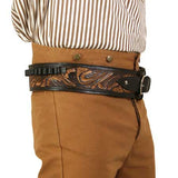 (.44/.45 cal) High-Rider Western Cartridge Belt - Two-Tone Brown Tooled Leather