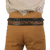 (.44/.45 cal) High-Rider Western Cartridge Belt - Two-Tone Brown Tooled Leather