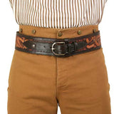 (.38/.357 cal) High-Rider Western Cartridge Belt - Two-Tone Brown Tooled Leather