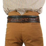 (.22 cal) High-Rider Western Cartridge Belt - Two-Tone Brown Tooled Leather