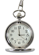 Silver Plated Quartz Pocket Watch with Chain