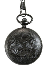 Black Pearl Lacy Design Quartz Pocket Watch with Chain