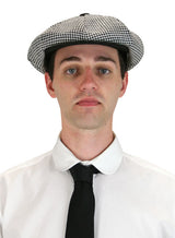 Linen Applejack Cap - Black Houndstooth
