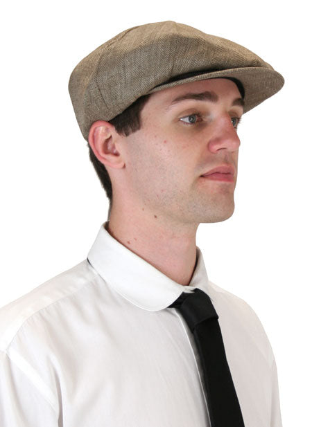 Linen Applejack Cap - Brown Herringbone