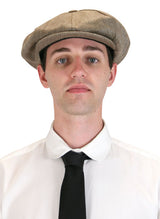 Linen Applejack Cap - Brown Herringbone