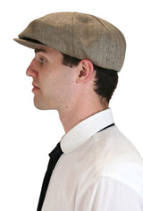 Linen Applejack Cap - Brown Herringbone