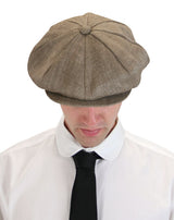 Linen Applejack Cap - Brown Herringbone