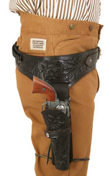 (.38/.357 cal) Western Gun Belt and Holster - RH Draw - Walnut Tooled Leather