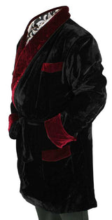 Vintage Smoking Robe - Black with Burgundy Velvet
