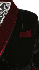 Vintage Smoking Robe - Black with Burgundy Velvet