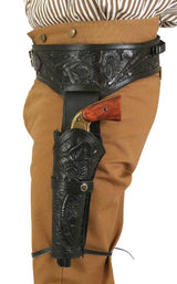 Western Gun Belt & Holster (.44/.45 cal) - Black Tooled