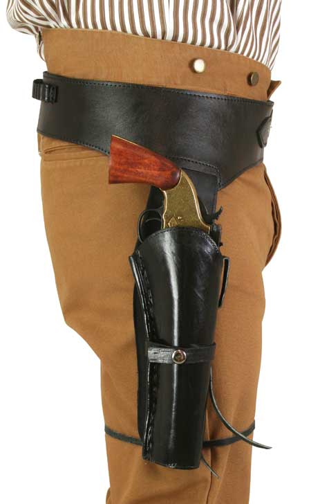 (.38/.357 cal) Western Gun Belt and Holster - RH Draw (Long Barrel) - Plain Black Leather
