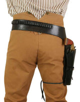 (.38/.357 cal) Western Gun Belt and Holster - RH Draw (Long Barrel) - Plain Black Leather