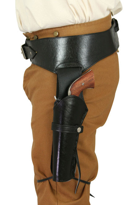(.38/.357 cal) Western Gun Belt and Holster - LH Draw (Long Barrel) - Plain Black Leather