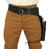 (.38/.357 cal) Western Gun Belt and Holster - LH Draw (Long Barrel) - Plain Black Leather