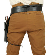 (.38/.357 cal) Western Gun Belt and Holster - LH Draw (Long Barrel) - Plain Black Leather