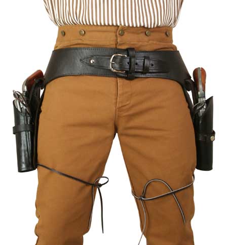 (.44/.45 cal) Western Gun Belt and Holster - Double - Plain Brown Leather