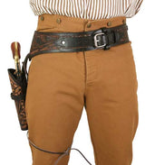 (.44/.45 cal) Western Gun Belt and Holster - RH Draw (Long Barrel) - Two-Tone Brown Tooled Leather