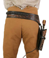 (.44/.45 cal) Western Gun Belt and Holster - RH Draw (Long Barrel) - Two-Tone Brown Tooled Leather