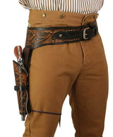 (.38/.357 cal) Western Gun Belt and Holster - RH Draw (Long Barrel) - Two-Tone Brown Tooled Leather