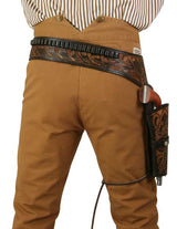 (.38/.357 cal) Western Gun Belt and Holster - RH Draw (Long Barrel) - Two-Tone Brown Tooled Leather