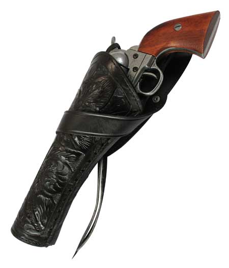 Western Holster - LH Cross-Draw (Long Barrel) - Black Tooled Leather