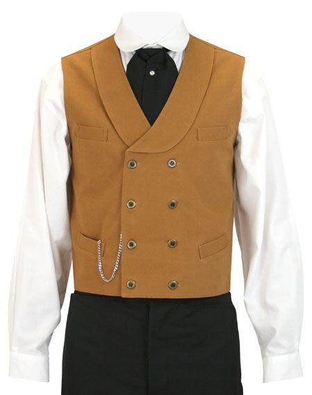 Canvas Double Breasted Vest - Brown