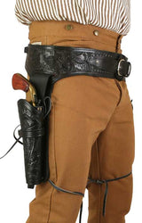 Western Gun Belt & Double Holster (.38/.357 cal) - Long Barrel - Black Tooled