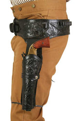 Western Gun Belt & Double Holster (.38/.357 cal) - Long Barrel - Black Tooled