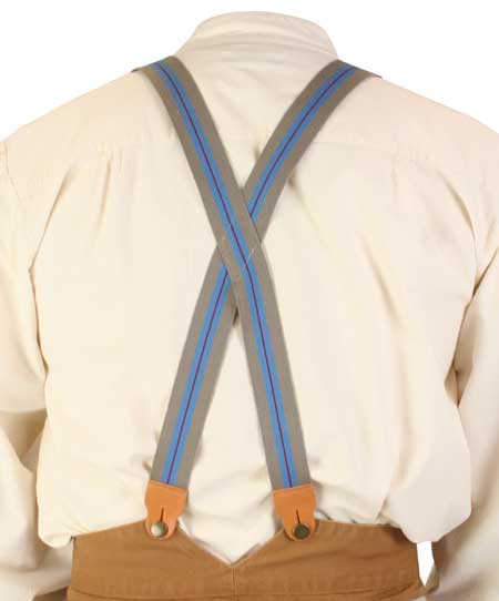 1860s Cotton X-Back Suspenders - Taupe Stripe (Long)