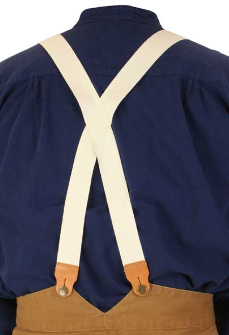 1860s Cotton X-Back Suspenders - Thin Weave Natural (Long)