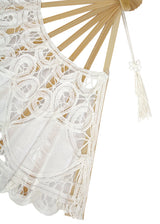 Embroidered Battenberg Lace Fan - White