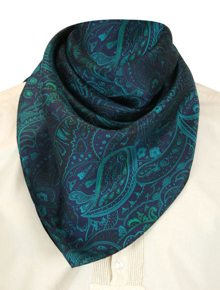 Premium Silk Paisley Neckerchief - Teal/Navy