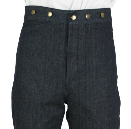 Clark High-Waisted Button-Fly Trousers - Dark Denim – Historical