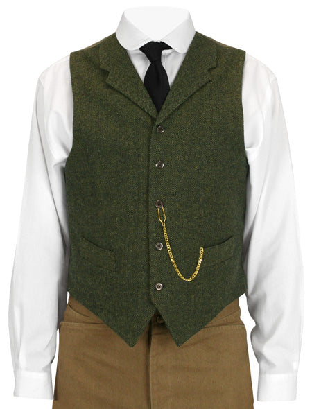 Aberdeen Tweed Vest - Olive Herringbone