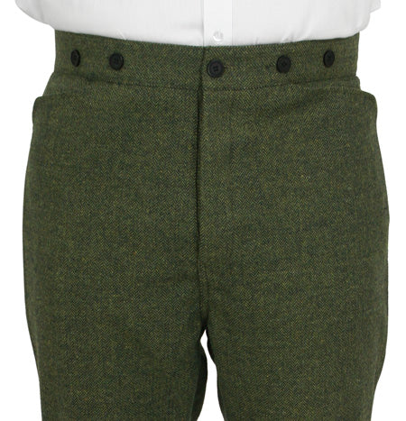 Mens Trousers - Olive Herringbone Tweed