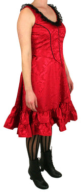 Delilah Saloon Dress, Red Brocade