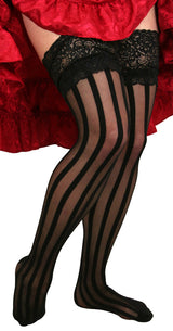 Thigh-High Vertical Striped Stockings - Black