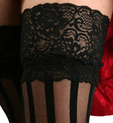 Thigh-High Vertical Striped Stockings - Black
