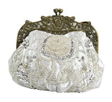Beaded Rose Design Purse - Silver