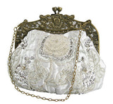 Beaded Rose Design Purse - Silver