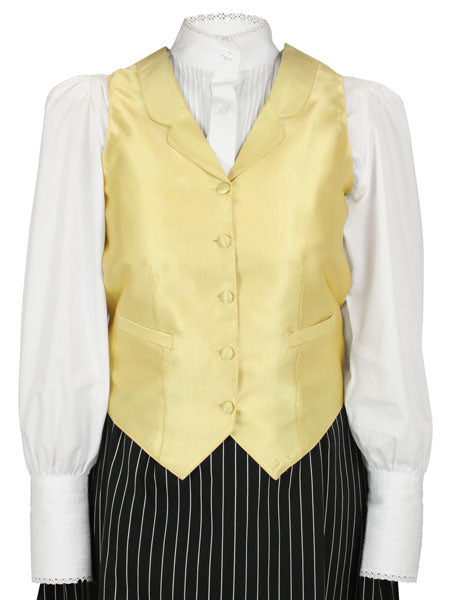 Victorian Ladies Yellow/Gold Solid,Stripe Notch Collar Dress Vest (Size XL) | Dickens | Downton Abbey